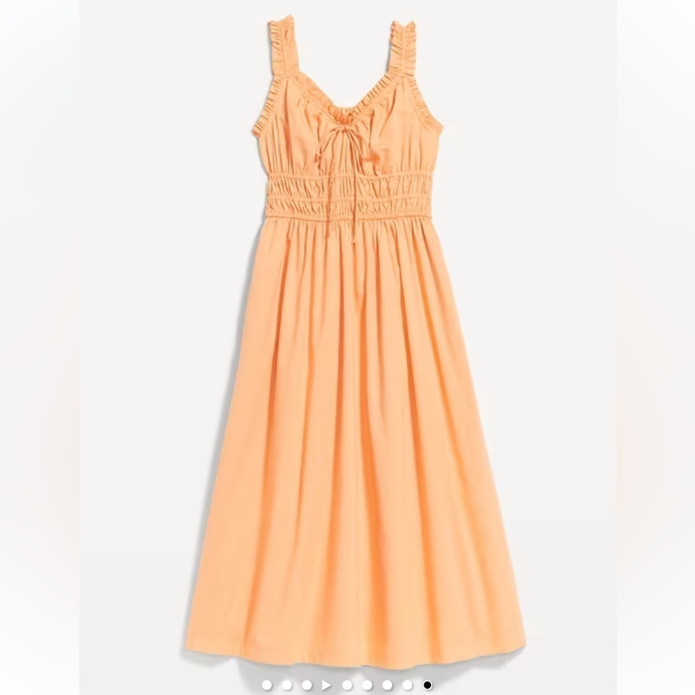 Old Navy XXL Tall Cotton Waist-Defined Ruffled Midi Dress Orange pocket retro - Picture 2 of 10